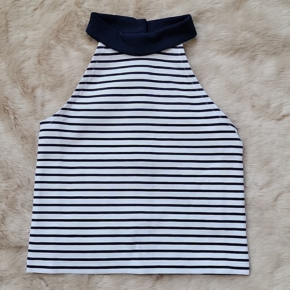 Janie AND JACK NAVY BLUE AND WHITE STRIPED HALTER TOP, SIZE 18-24 MONTHS - NEW!